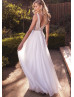 Ivory Beaded Chiffon Slit Sexy Wedding Dress